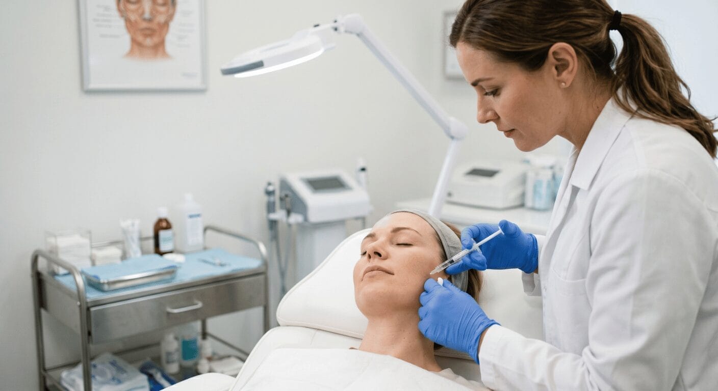 Doctor Injecting a syringe into masseter muscle